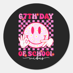 67th Day Of School Vibes 67 Meme Cute Smile Face T Classic Round Sticker