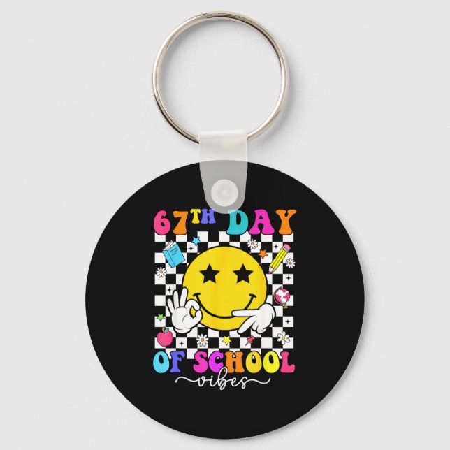 67th Day Of School Vibes 67 Meme Cute Smile Face T Key Ring (Front)