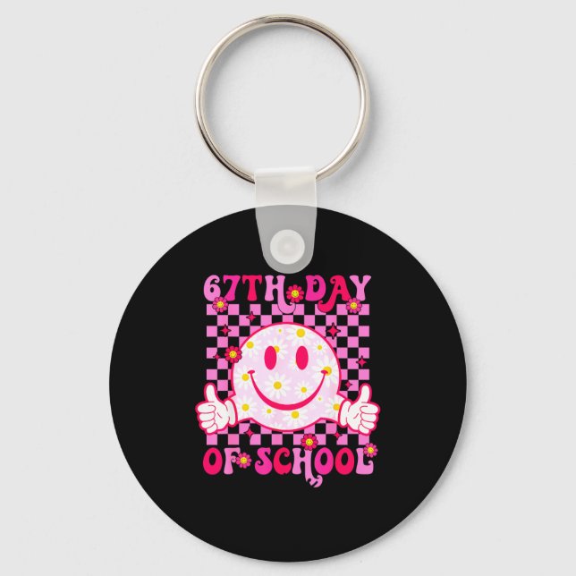 67th Day Of School Vibes 67 Meme Cute Smile Face T Key Ring (Front)