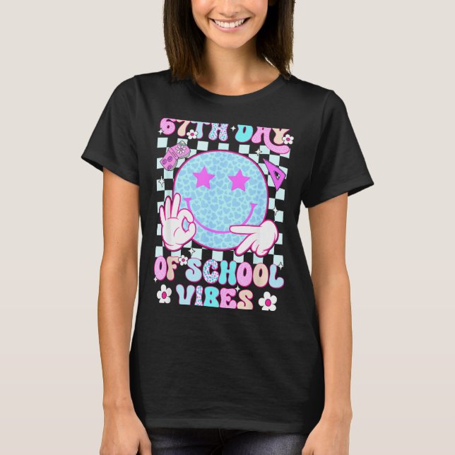 67th Day Of School Vibes 67 Meme Cute Smile Face T T-Shirt (Front)