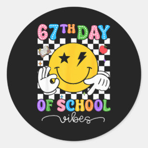67th Day Of School Vibes Cute Smile Face 67 Days O Classic Round Sticker