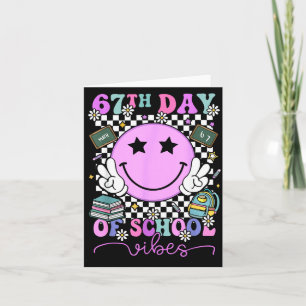 67th Day Of School Vibes Groovy Retro 100 Days Of  Card