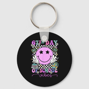 67th Day Of School Vibes Groovy Retro 100 Days Of Key Ring