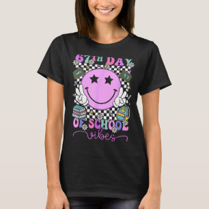67th Day Of School Vibes Groovy Retro 100 Days Of T-Shirt