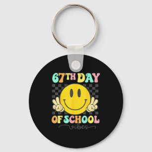 67th Day Of School Vibes Groovy Smile Face 67 Six Key Ring