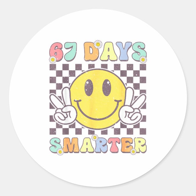 67th Days Smarter Smile Face 67 Days School Teache Classic Round Sticker (Front)