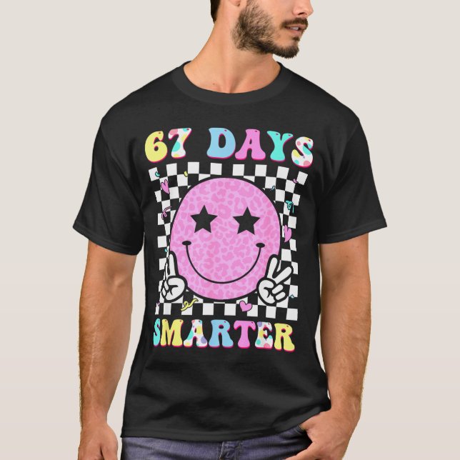67th Days Smarter Smile Face 67 Days School Teache T-Shirt (Front)