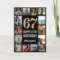 67th Happy Birthday Black and Gold Photo Collage