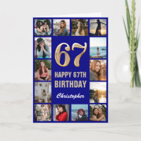67th Happy Birthday Navy Blue & Gold Photo Collage