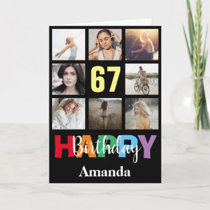 67th Happy Birthday Photo Collage Modern Black Card