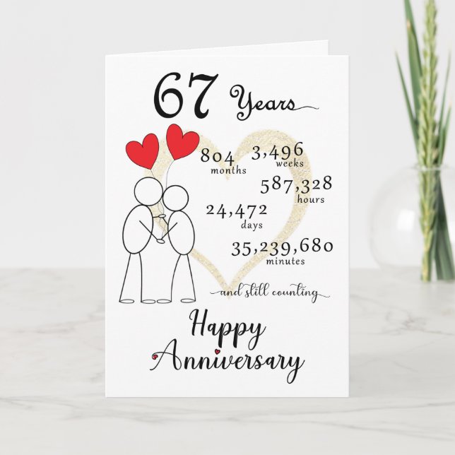 67th Wedding Anniversary Card with heart balloons (Front)