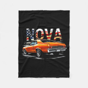 68-72 nova rear window muscle car american flag us fleece blanket