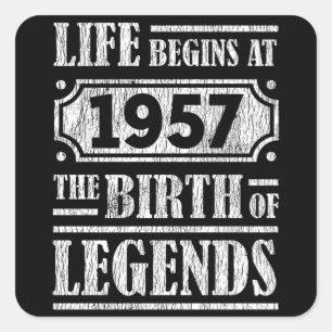 68 Year Old 1957 Birth Of Legend 68th Birthday Square Sticker