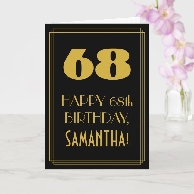 68th Birthday ~ Art Deco Inspired Look "68" & Name Card (Orchid)