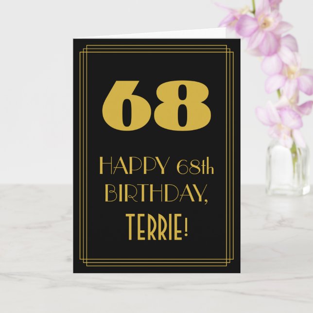 68th Birthday – Art Deco Inspired Look "68" & Name Card (Orchid)