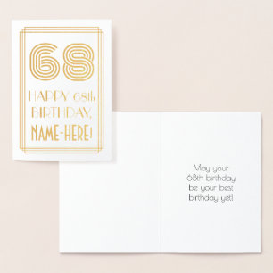 68th Birthday - Art Deco Inspired Look "68" & Name Foil Card