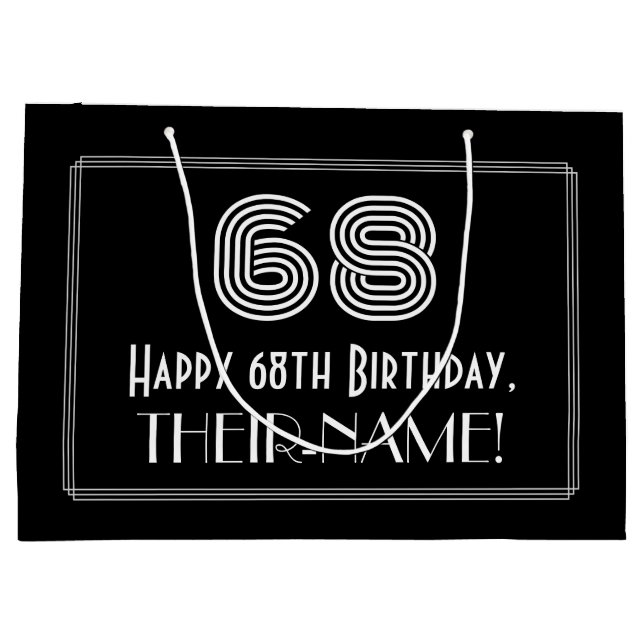 68th Birthday — Art Deco Inspired Look "68" & Name Large Gift Bag (Back)