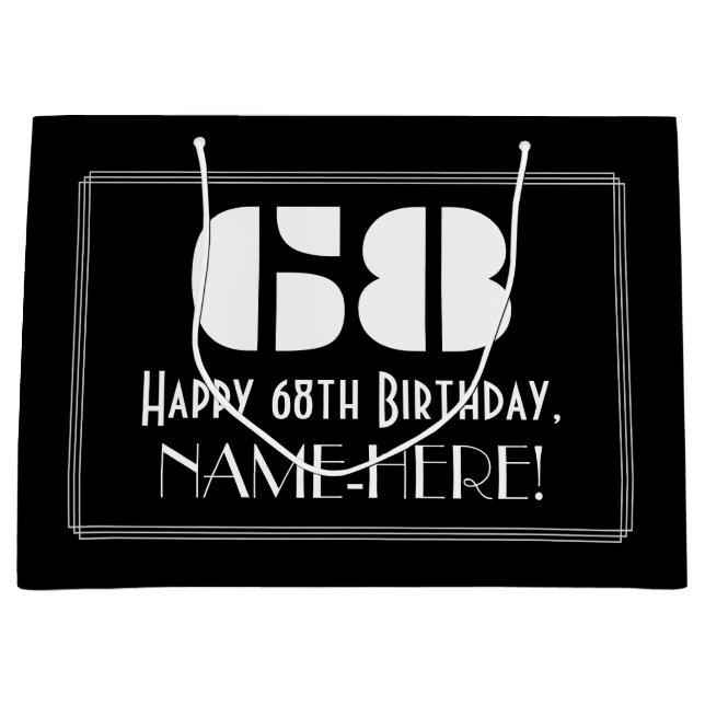 68th Birthday ~ Art Deco Inspired Look "68" + Name Large Gift Bag (Front)