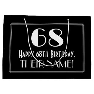 68th Birthday: Art Deco Inspired Style "68", Name Large Gift Bag