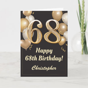 68th Birthday Black and Gold Balloons Confetti Card
