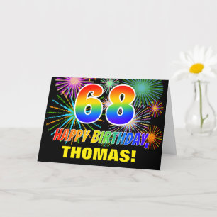 68th Birthday: Bold, Fun, Fireworks, Rainbow 68 Card