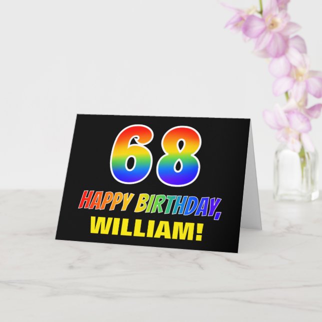 68th Birthday: Bold, Fun, Simple, Rainbow 68 Card (Orchid)