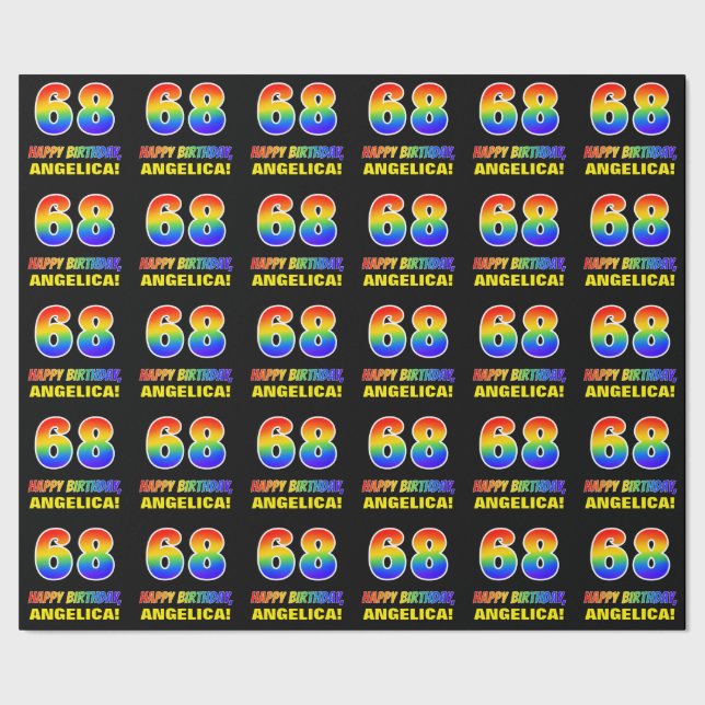 68th Birthday: Bold, Fun, Simple, Rainbow 68 Wrapping Paper (Seam)