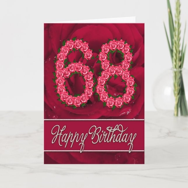 68th birthday card with roses and leaves (Front)