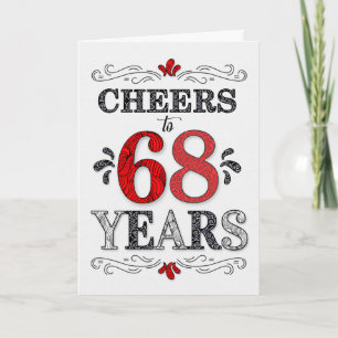 68th Birthday Cheers in Red White Black Pattern Card