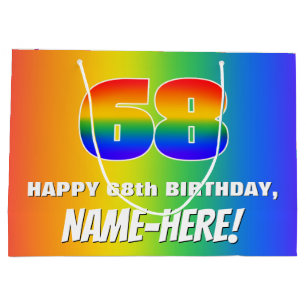68th Birthday: Colourful, Fun Rainbow Pattern # 68 Large Gift Bag