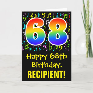 68th Birthday: Colourful Music Symbols + Rainbow 6 Card