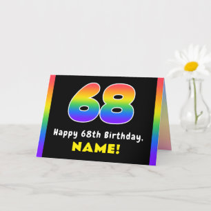 68th Birthday: Colourful Rainbow # 68, Custom Name Card