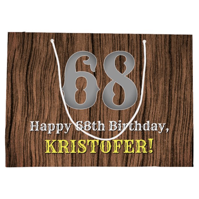 68th Birthday: Country Western Inspired Look, Name Large Gift Bag (Back)