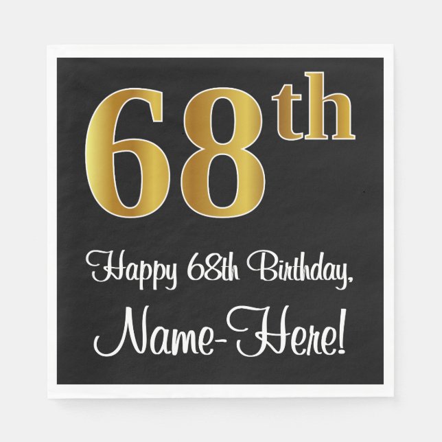 68th Birthday ~ Elegant Luxurious Faux Gold Look # Napkin (Front)
