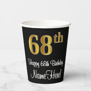 68th Birthday - Elegant Luxurious Faux Gold Look # Paper Cups