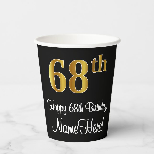 68th Birthday - Elegant Luxurious Faux Gold Look # Paper Cups (Back)