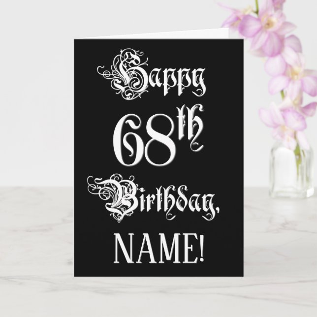 68th Birthday: Fancy, Elegant Script + Custom Name Card (Orchid)