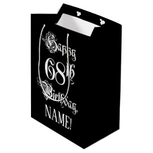 68th Birthday: Fancy, Elegant Script + Custom Name Medium Gift Bag