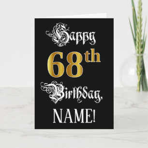 68th Birthday — Fancy Script; Faux Gold Look; Name Card