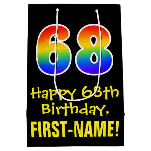 68th Birthday: Fun, Bold, Colourful, Rainbow "68" Medium Gift Bag