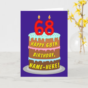 68th Birthday: Fun Cake and Candles + Custom Name Card
