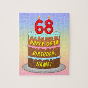 68th Birthday: Fun Cake and Candles + Custom Name Jigsaw Puzzle