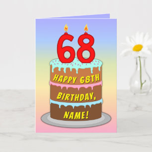 68th Birthday — Fun Cake & Candles, w/ Custom Name Card