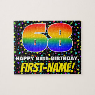 68th Birthday — Fun, Colorful Star Field Pattern Jigsaw Puzzle