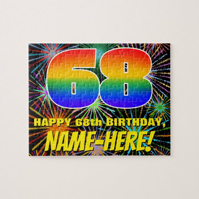 68th Birthday: Fun, Colourful Celebratory Firework Jigsaw Puzzle (Horizontal)