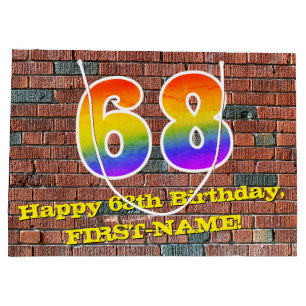 68th Birthday: Fun, Graffiti-Inspired Rainbow # 68 Large Gift Bag