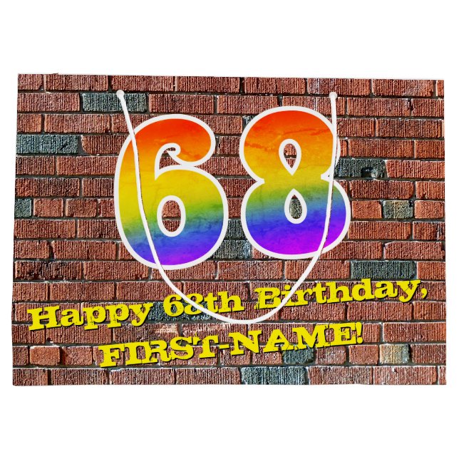 68th Birthday: Fun, Graffiti-Inspired Rainbow # 68 Large Gift Bag (Back)