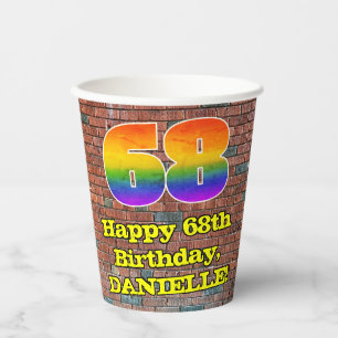 68th Birthday: Fun Graffiti-Inspired Rainbow 68 Paper Cups