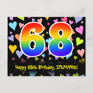 68th Birthday: Fun Hearts Pattern, Rainbow 68 Postcard