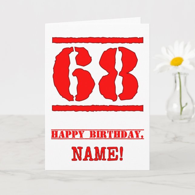 68th Birthday: Fun, Red Rubber Stamp Inspired Look Card (Small Plant)